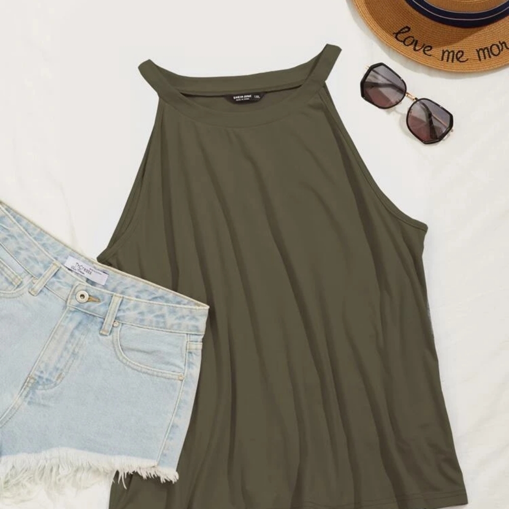 SHEIN | Plus Solid Halter Top/Green/4XL